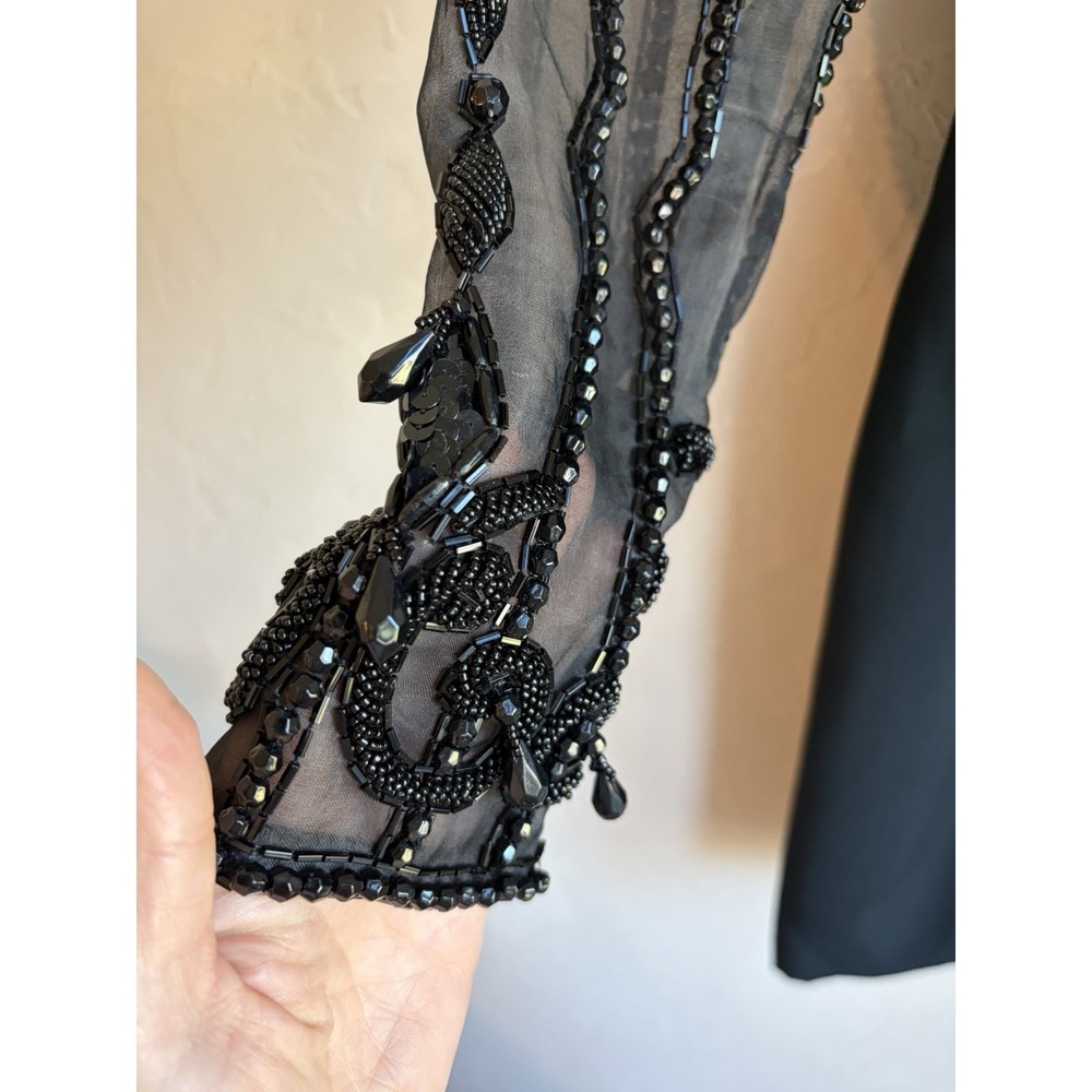 Vintage 80s Victoria Royal Black Beaded Dress 4 Dark Romantic Hong Kong Couture - Picture 11 of 15